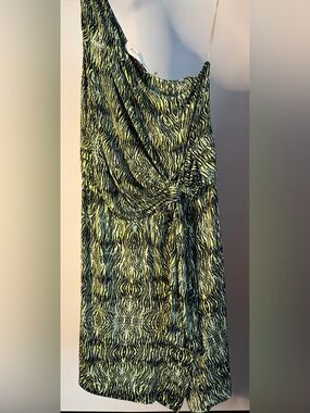Neon Green Zebra-Print Mini Dress with Twist Detail